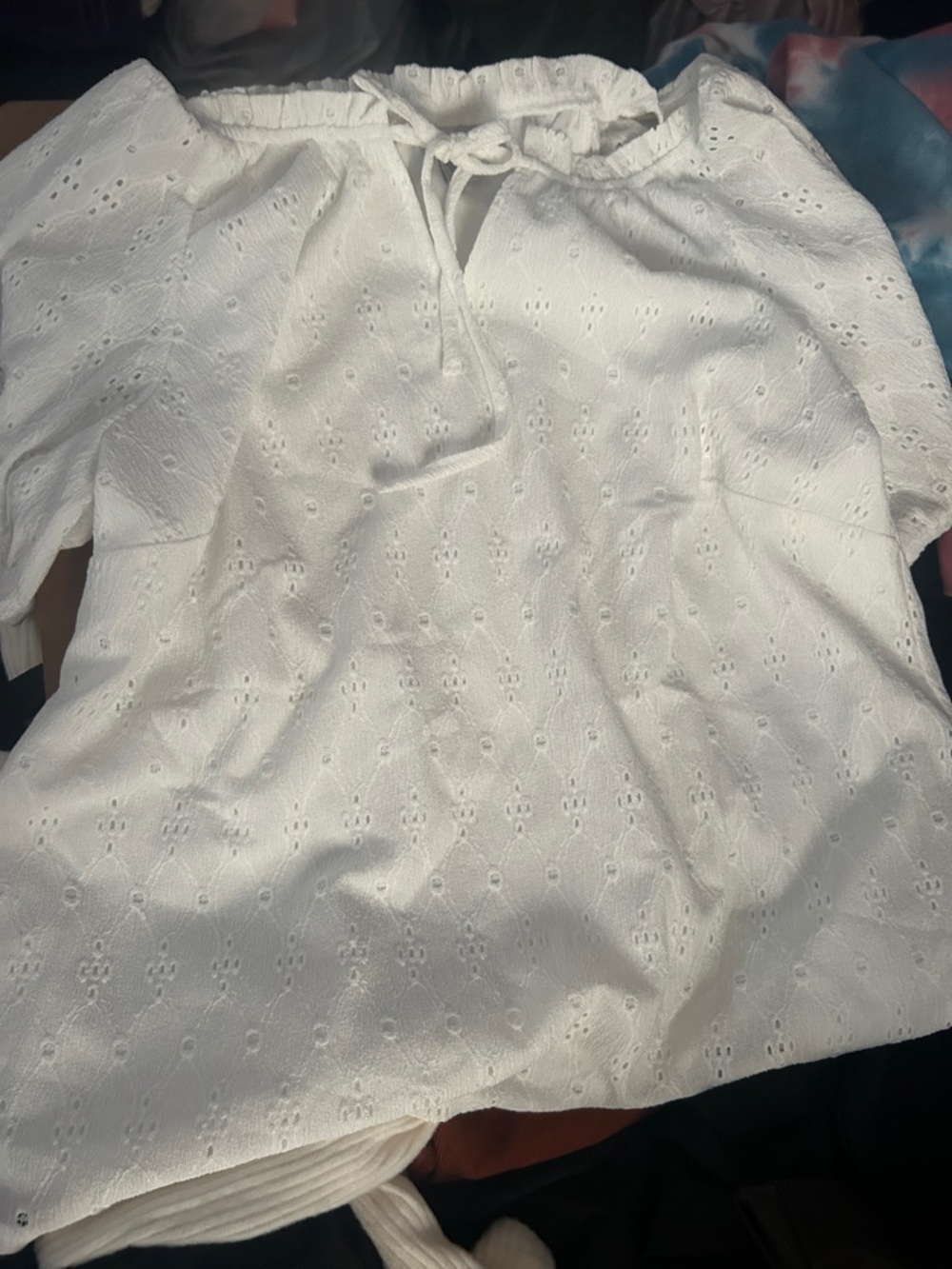 Avenue White Eyelet Tie-Neck Blouse